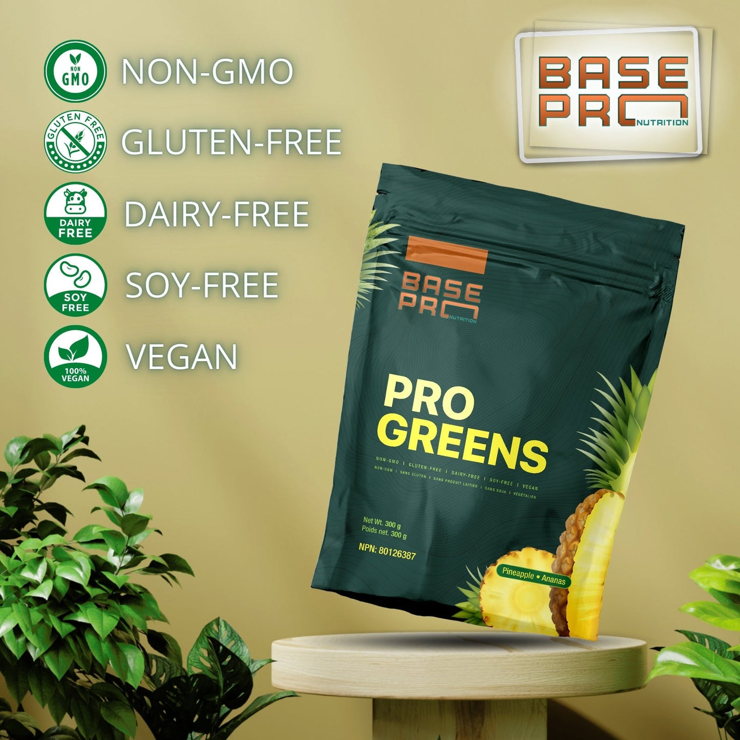 BASE PRO NUTRITION Pro Greens (Pineapple - 300 gr)