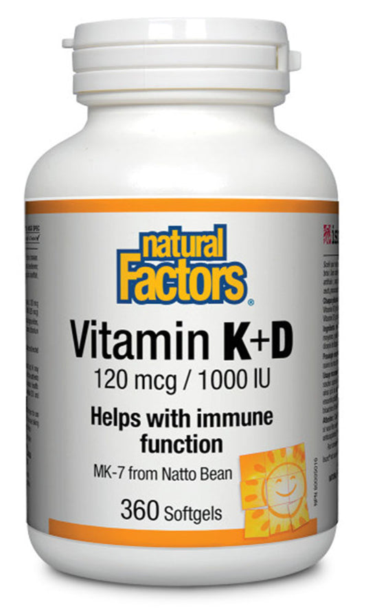 NATURAL FACTORS Vitamin K + D  (360 sgels)