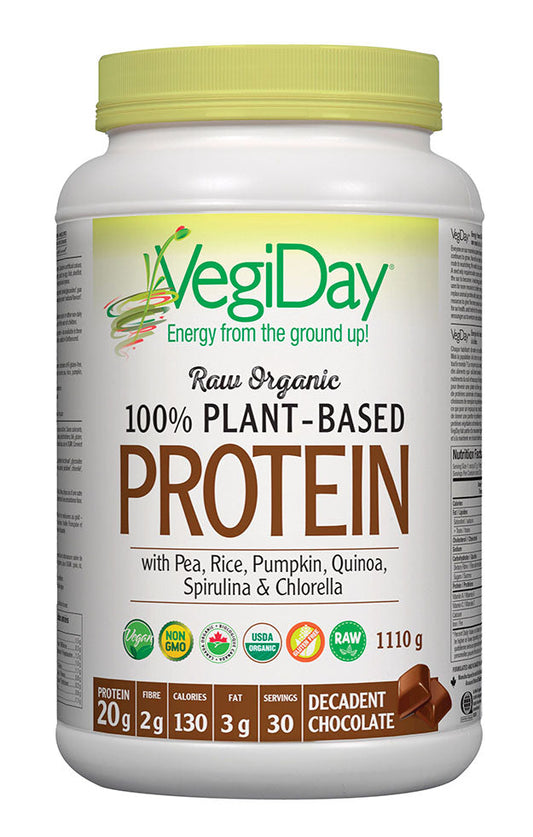 VEGIDAY Raw Organic 100% Plant Based Protein (Decadent Chocolate - 1110 gr)