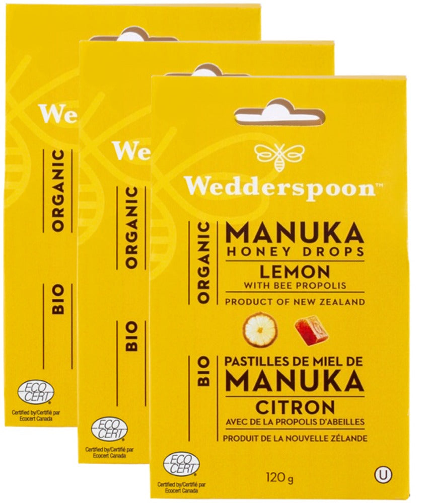 WEDDERSPOON Organic Manuka Honey Drops (Lemon - 120 Gr) 3-Pack